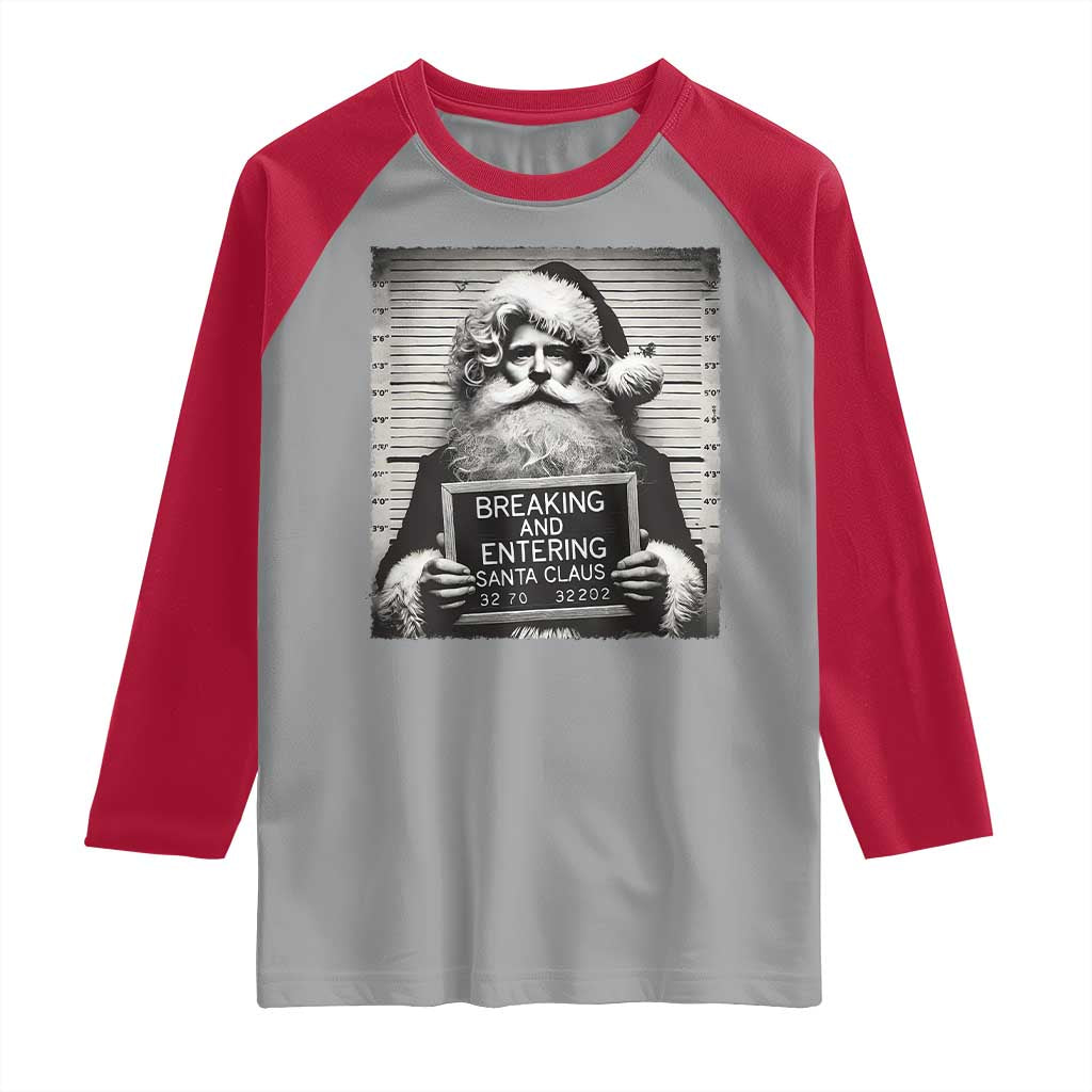 Funny Santa Mugshot Raglan Shirt Naughty Christmas Festive Vibe TS02 Sport Gray Red Print Your Wear