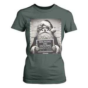 Funny Santa Mugshot T Shirt For Women Naughty Christmas Festive Vibe TS02 Dark Forest Green Print Your Wear