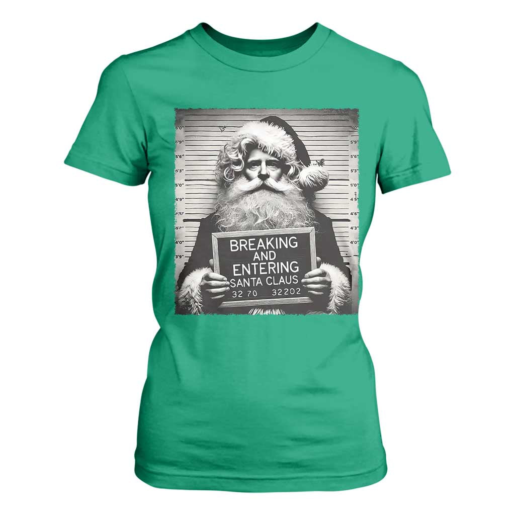 Funny Santa Mugshot T Shirt For Women Naughty Christmas Festive Vibe TS02 Irish Green Print Your Wear
