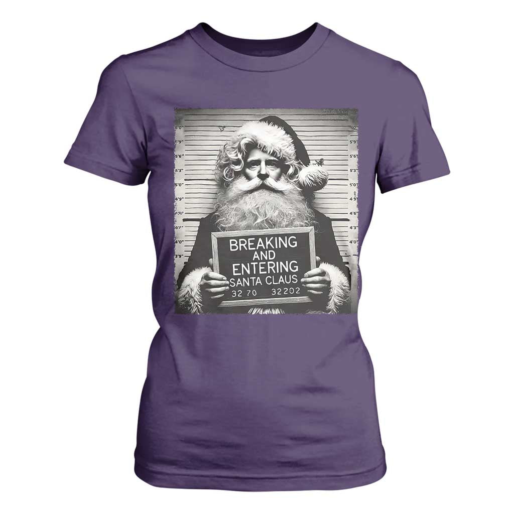 Funny Santa Mugshot T Shirt For Women Naughty Christmas Festive Vibe TS02 Purple Print Your Wear