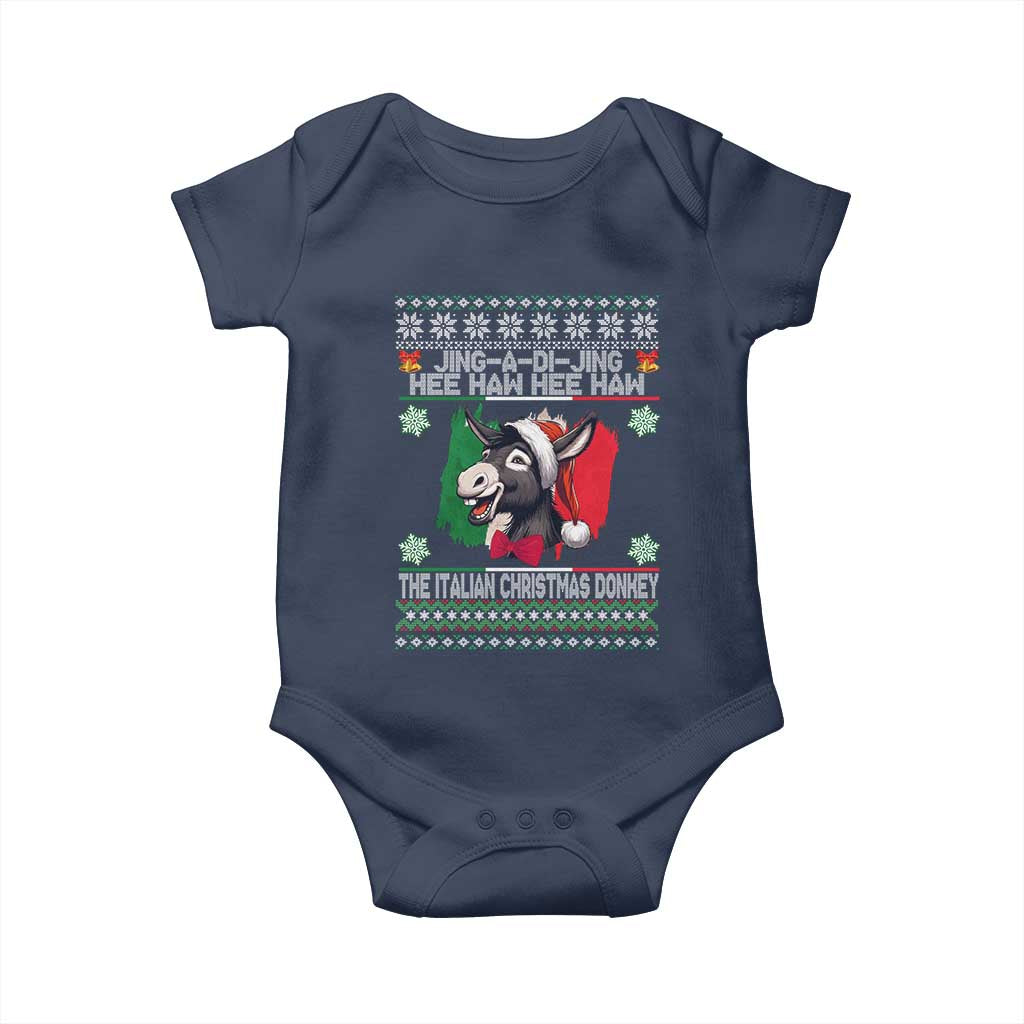 Italian Christmas Donkey Baby Onesie Funny Jing A Di Jing Hee Haw Italy Flag TS02 Navy Print Your Wear