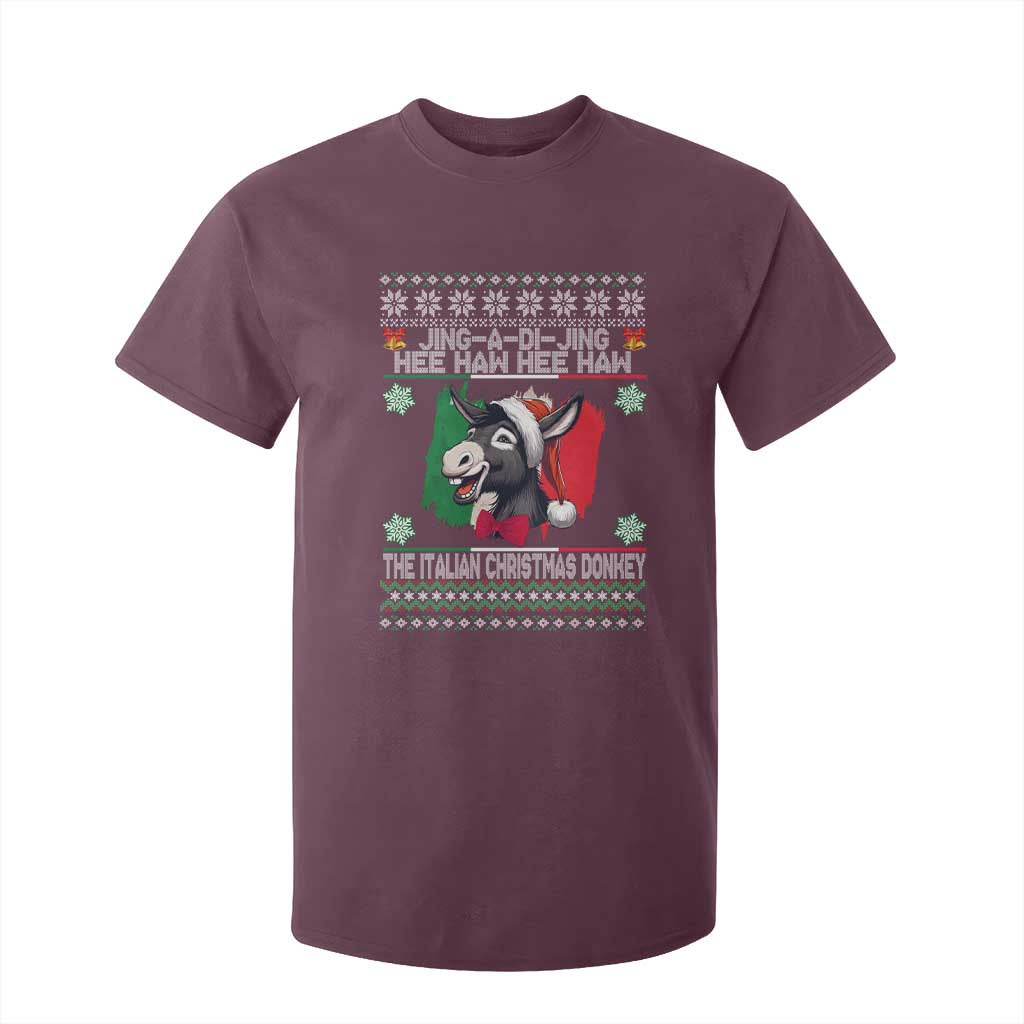 Italian Christmas Donkey T Shirt For Kid Funny Jing A Di Jing Hee Haw Italy Flag TS02 Maroon Print Your Wear