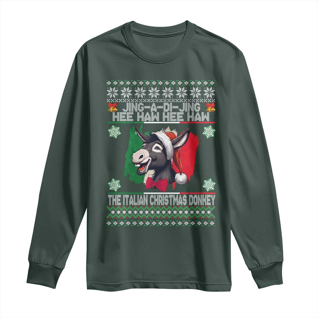 Italian Christmas Donkey Long Sleeve Shirt Funny Jing A Di Jing Hee Haw Italy Flag TS02 Dark Forest Green Print Your Wear