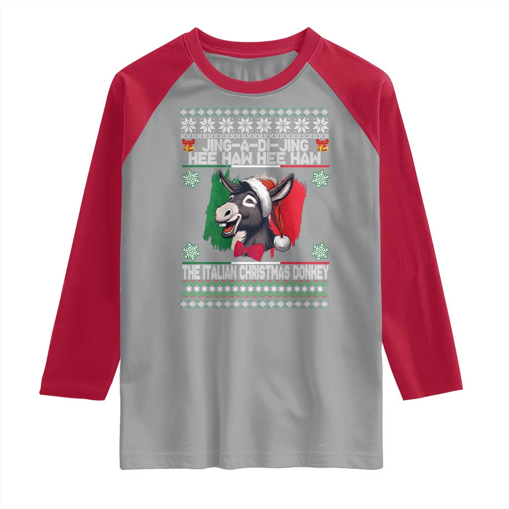 Italian Christmas Donkey Raglan Shirt Funny Jing A Di Jing Hee Haw Italy Flag TS02 Sport Gray Red Print Your Wear