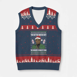 Funny Xmas Sarcastic Diddy V-Neck Knit Sweater Vest You Better Watch Out The Diddler Coming To Town TS02 Navy Red Print Your Wear