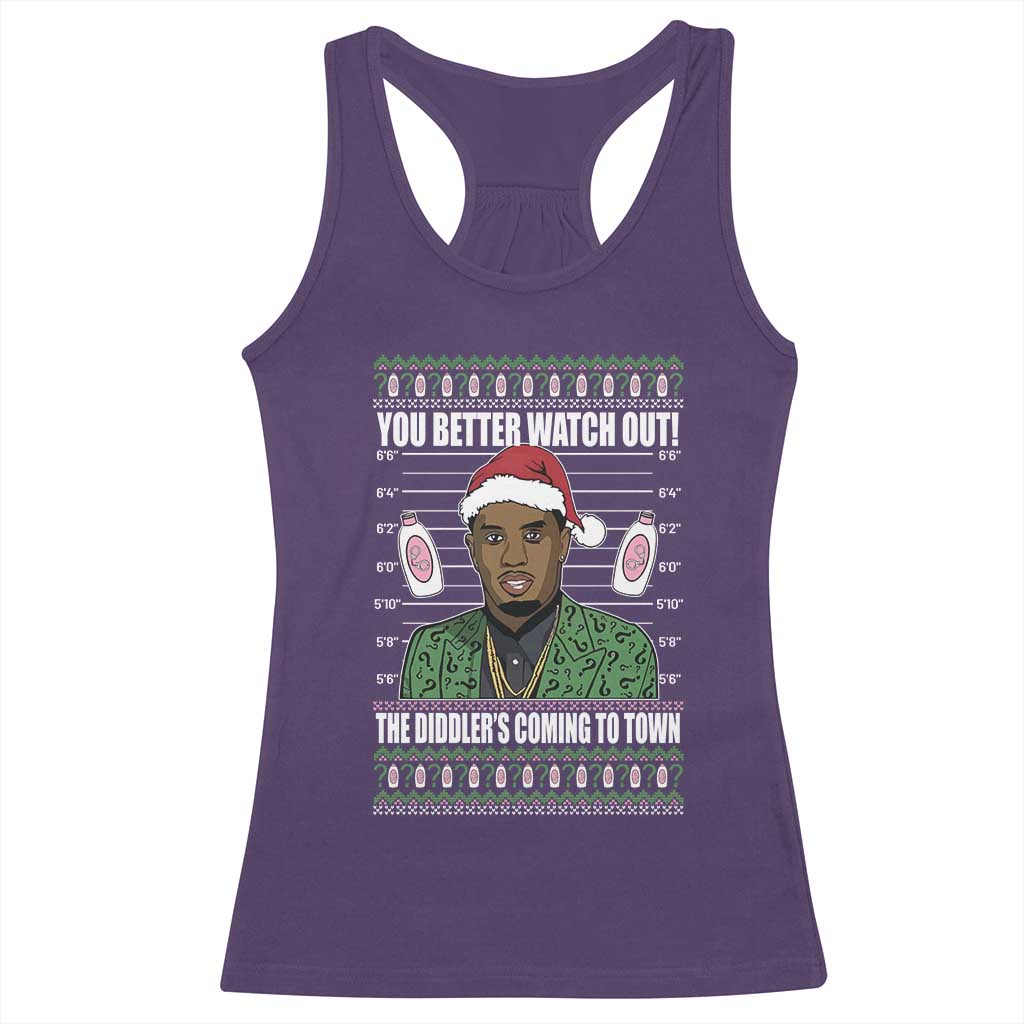 Funny Christmas Sarcastic Diddy Racerback Tank Top You Better Watch Out The Diddler Coming To Town TS02 Purple Print Your Wear