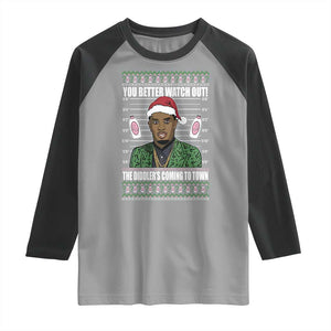 Funny Christmas Sarcastic Diddy Raglan Shirt You Better Watch Out The Diddler Coming To Town TS02 Sport Gray Black Print Your Wear