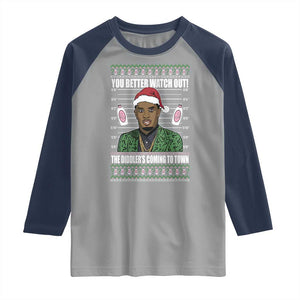 Funny Christmas Sarcastic Diddy Raglan Shirt You Better Watch Out The Diddler Coming To Town TS02 Sport Gray Navy Print Your Wear