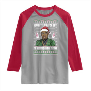 Funny Christmas Sarcastic Diddy Raglan Shirt You Better Watch Out The Diddler Coming To Town TS02 Sport Gray Red Print Your Wear