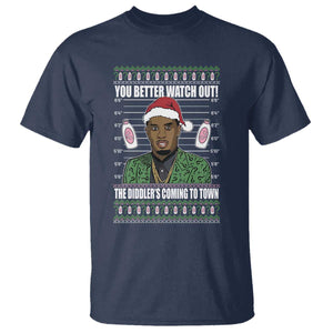 Funny Christmas Sarcastic Diddy T Shirt You Better Watch Out The Diddler Coming To Town TS02 Navy Print Your Wear