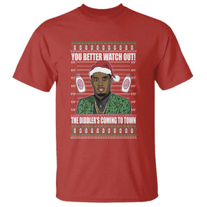 Funny Christmas Sarcastic Diddy T Shirt You Better Watch Out The Diddler Coming To Town TS02 Red Print Your Wear