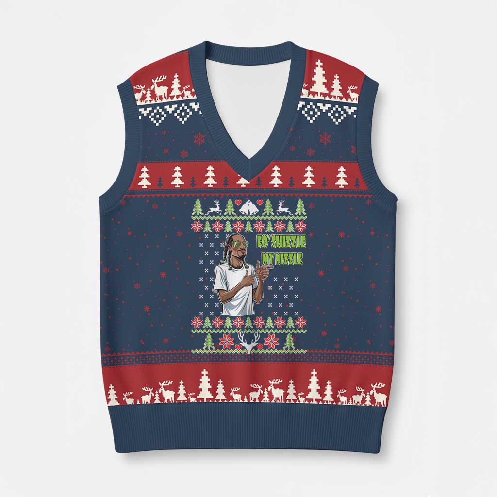 Funny Rapper Meme Xmas V-Neck Knit Sweater Vest Fo Shizzle My Nizzle TS02 Navy Red Print Your Wear