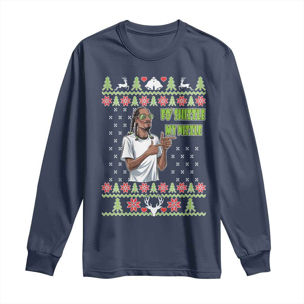 Funny Rapper Meme Christmas Long Sleeve Shirt Fo Shizzle My Nizzle TS02 Navy Print Your Wear
