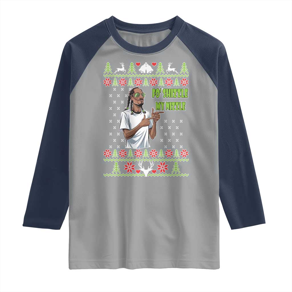 Funny Rapper Meme Christmas Raglan Shirt Fo Shizzle My Nizzle TS02 Sport Gray Navy Print Your Wear