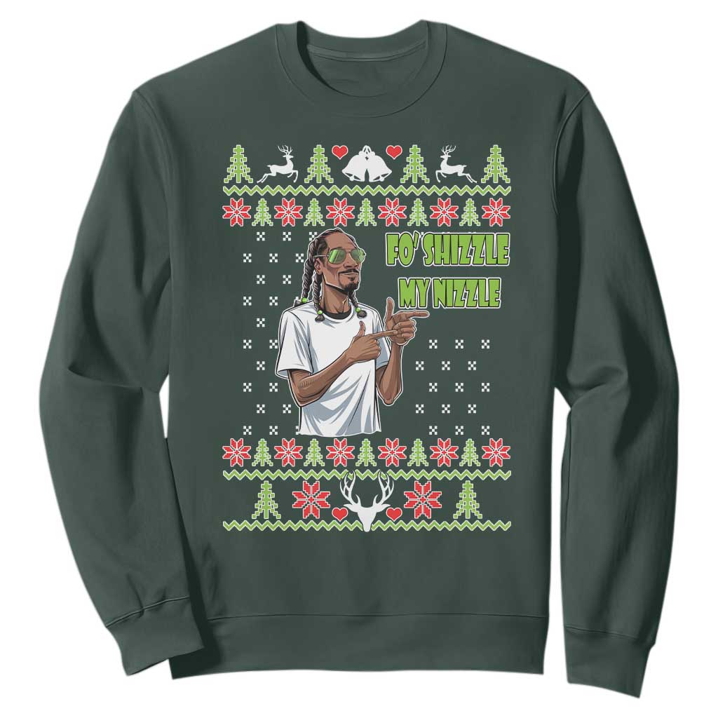 Funny Rapper Meme Christmas Sweatshirt Fo Shizzle My Nizzle TS02 Dark Forest Green Print Your Wear