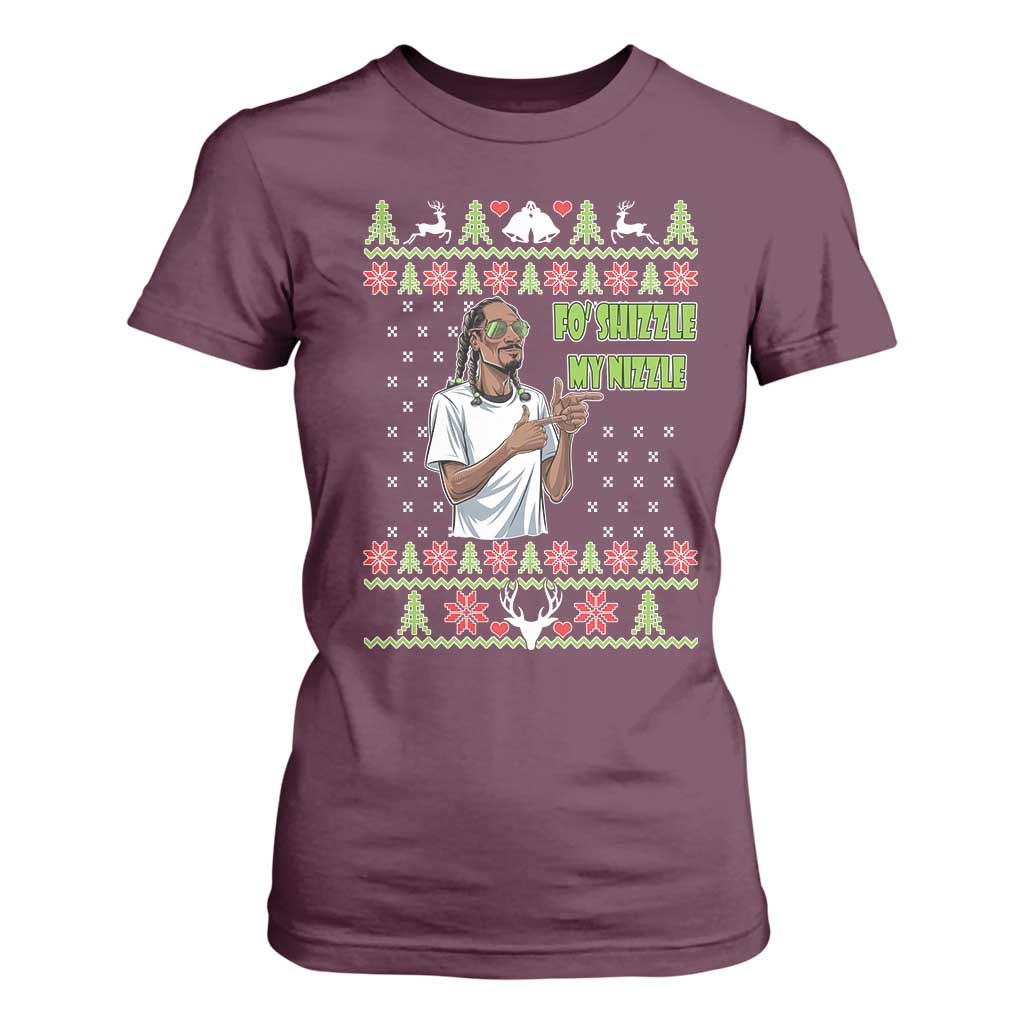 Funny Rapper Meme Christmas T Shirt For Women Fo Shizzle My Nizzle TS02 Maroon Print Your Wear
