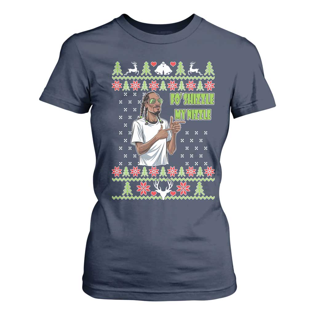 Funny Rapper Meme Christmas T Shirt For Women Fo Shizzle My Nizzle TS02 Navy Print Your Wear