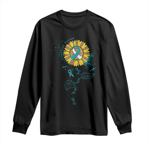 Cervical Cancer Awareness Long Sleeve Shirt Faith Hope Love Fight Teal And White Ribbon Sunflower TS02 Black Print Your Wear