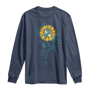 Cervical Cancer Awareness Long Sleeve Shirt Faith Hope Love Fight Teal And White Ribbon Sunflower TS02 Navy Print Your Wear