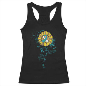 Cervical Cancer Awareness Racerback Tank Top Faith Hope Love Fight Teal And White Ribbon Sunflower TS02 Black Print Your Wear