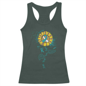 Cervical Cancer Awareness Racerback Tank Top Faith Hope Love Fight Teal And White Ribbon Sunflower TS02 Dark Forest Green Print Your Wear