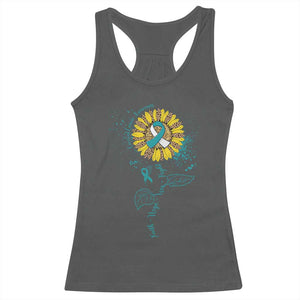 Cervical Cancer Awareness Racerback Tank Top Faith Hope Love Fight Teal And White Ribbon Sunflower TS02 Dark Heather Print Your Wear