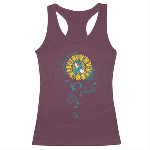 Cervical Cancer Awareness Racerback Tank Top Faith Hope Love Fight Teal And White Ribbon Sunflower TS02 Maroon Print Your Wear