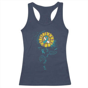 Cervical Cancer Awareness Racerback Tank Top Faith Hope Love Fight Teal And White Ribbon Sunflower TS02 Navy Print Your Wear