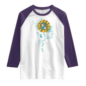 Cervical Cancer Awareness Raglan Shirt Faith Hope Love Fight Teal And White Ribbon Sunflower TS02 White Purple Print Your Wear