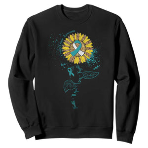 Cervical Cancer Awareness Sweatshirt Faith Hope Love Fight Teal And White Ribbon Sunflower TS02 Black Print Your Wear