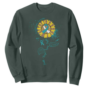 Cervical Cancer Awareness Sweatshirt Faith Hope Love Fight Teal And White Ribbon Sunflower TS02 Dark Forest Green Print Your Wear