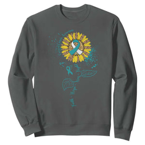 Cervical Cancer Awareness Sweatshirt Faith Hope Love Fight Teal And White Ribbon Sunflower TS02 Dark Heather Print Your Wear
