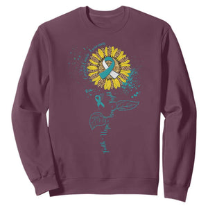 Cervical Cancer Awareness Sweatshirt Faith Hope Love Fight Teal And White Ribbon Sunflower TS02 Maroon Print Your Wear