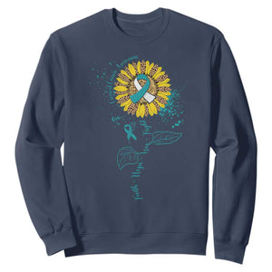 Cervical Cancer Awareness Sweatshirt Faith Hope Love Fight Teal And White Ribbon Sunflower TS02 Navy Print Your Wear
