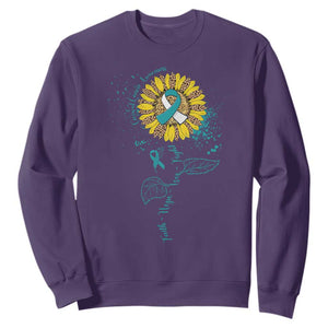 Cervical Cancer Awareness Sweatshirt Faith Hope Love Fight Teal And White Ribbon Sunflower TS02 Purple Print Your Wear