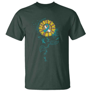 Cervical Cancer Awareness T Shirt Faith Hope Love Fight Teal And White Ribbon Sunflower TS02 Dark Forest Green Print Your Wear