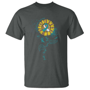 Cervical Cancer Awareness T Shirt Faith Hope Love Fight Teal And White Ribbon Sunflower TS02 Dark Heather Print Your Wear