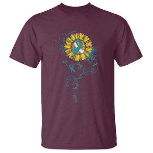Cervical Cancer Awareness T Shirt Faith Hope Love Fight Teal And White Ribbon Sunflower TS02 Maroon Print Your Wear