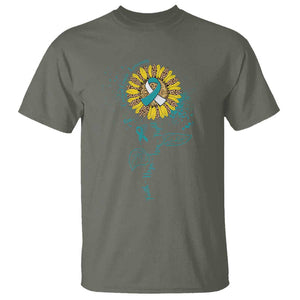 Cervical Cancer Awareness T Shirt Faith Hope Love Fight Teal And White Ribbon Sunflower TS02 Military Green Print Your Wear