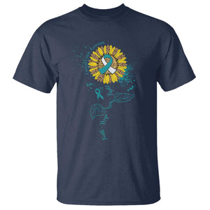 Cervical Cancer Awareness T Shirt Faith Hope Love Fight Teal And White Ribbon Sunflower TS02 Navy Print Your Wear