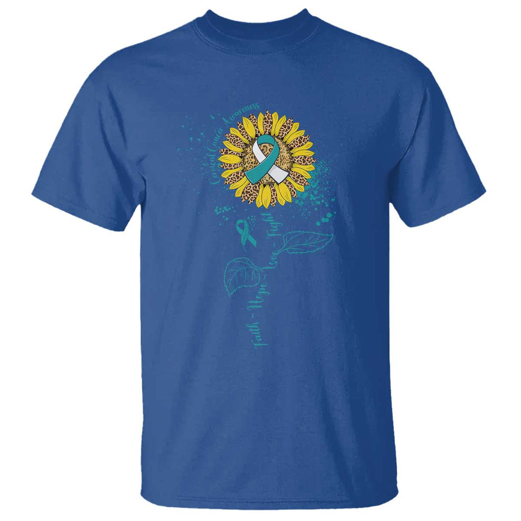 Cervical Cancer Awareness T Shirt Faith Hope Love Fight Teal And White Ribbon Sunflower TS02 Royal Blue Print Your Wear