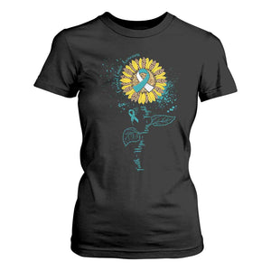 Cervical Cancer Awareness T Shirt For Women Faith Hope Love Fight Teal And White Ribbon Sunflower TS02 Black Print Your Wear