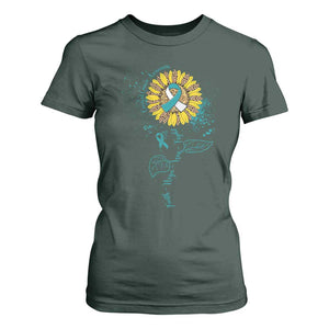 Cervical Cancer Awareness T Shirt For Women Faith Hope Love Fight Teal And White Ribbon Sunflower TS02 Dark Forest Green Print Your Wear