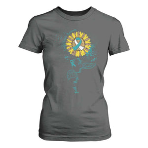 Cervical Cancer Awareness T Shirt For Women Faith Hope Love Fight Teal And White Ribbon Sunflower TS02 Dark Heather Print Your Wear