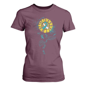 Cervical Cancer Awareness T Shirt For Women Faith Hope Love Fight Teal And White Ribbon Sunflower TS02 Maroon Print Your Wear
