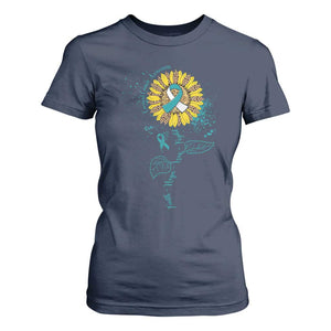 Cervical Cancer Awareness T Shirt For Women Faith Hope Love Fight Teal And White Ribbon Sunflower TS02 Navy Print Your Wear