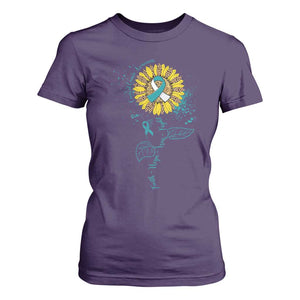 Cervical Cancer Awareness T Shirt For Women Faith Hope Love Fight Teal And White Ribbon Sunflower TS02 Purple Print Your Wear