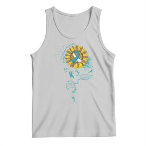 Cervical Cancer Awareness Tank Top Faith Hope Love Fight Teal And White Ribbon Sunflower TS02 Ash Print Your Wear