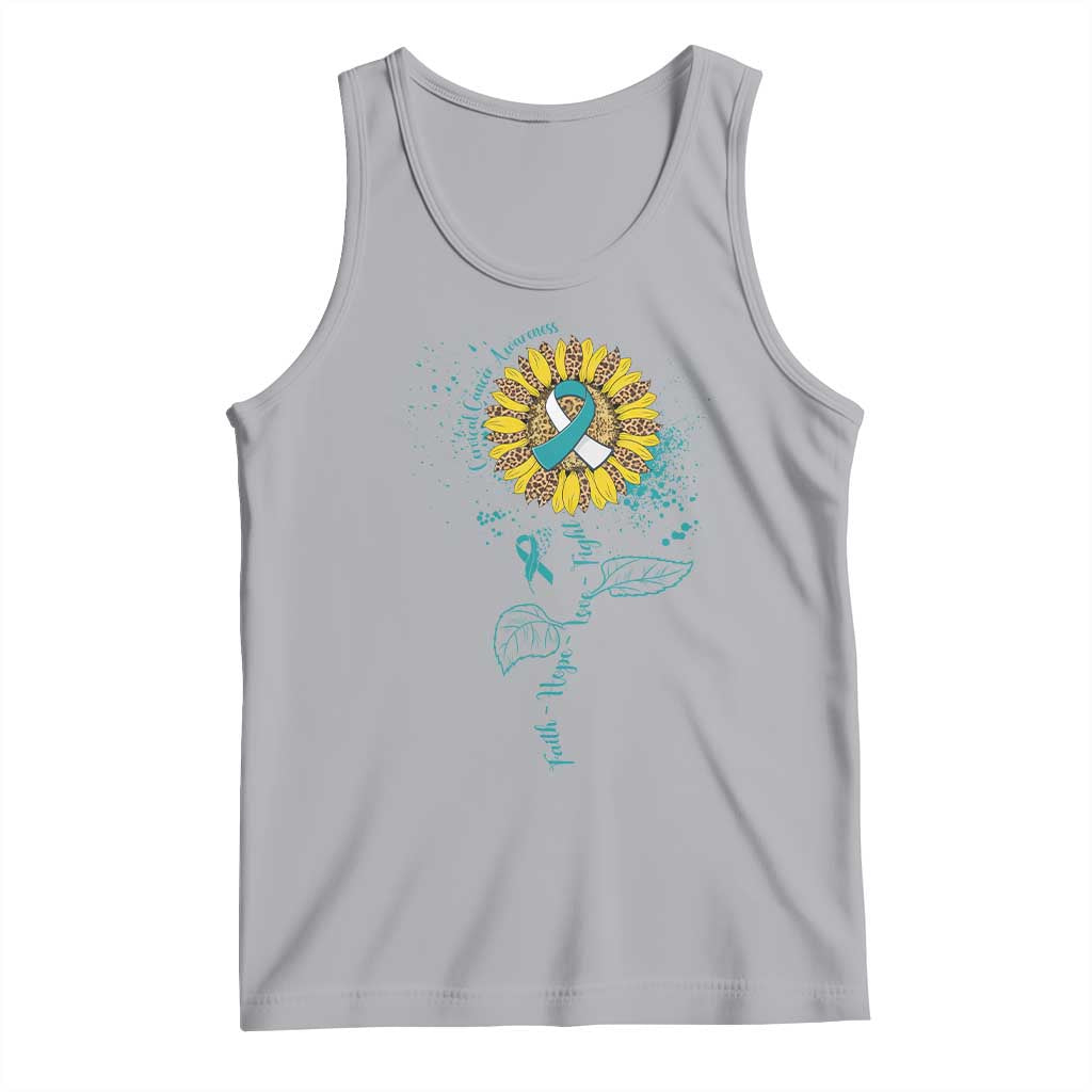 Cervical Cancer Awareness Tank Top Faith Hope Love Fight Teal And White Ribbon Sunflower TS02 Athletic Heather Print Your Wear