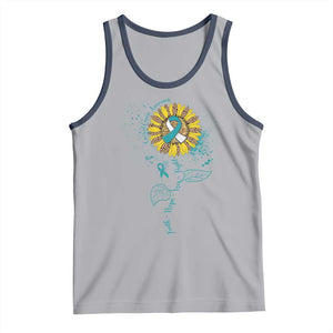 Cervical Cancer Awareness Tank Top Faith Hope Love Fight Teal And White Ribbon Sunflower TS02 Athletic Heather Navy Print Your Wear